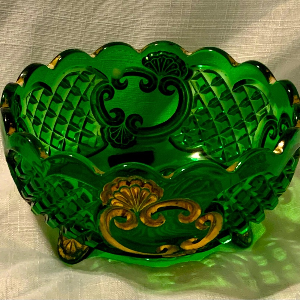 Antique Riverside Croesus Emerald Green Master Bowl Gold Embellishment 1897
